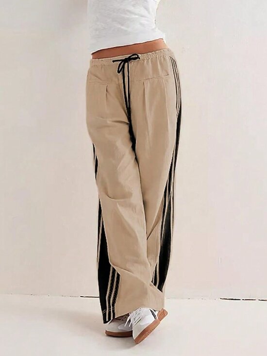 Pants - Khaki Wide Leg Women's High Rise Palazzo Casual Pants with Pockets